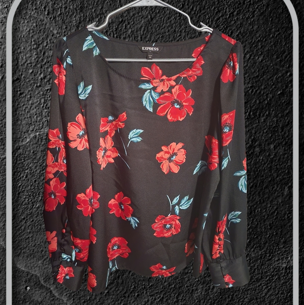 Express Red/black floral long sleeve